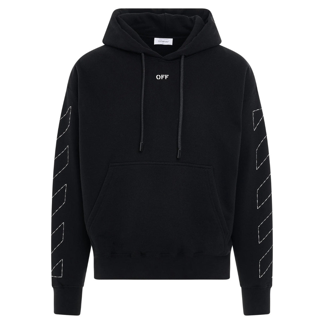 Off White Off Stitch Diag Design Skate Fit Black Hoodie – Style