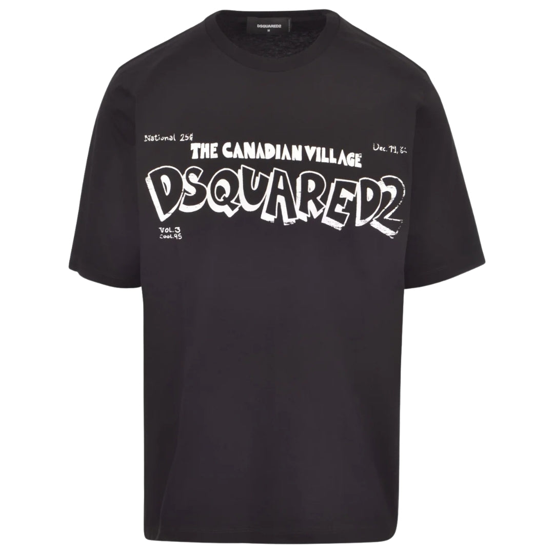 Dsquared2 Skater Fit Canadian Village Logo Black T Shirt Dsquared2 Skater Fit Canadian Village Logo Black T Shirt