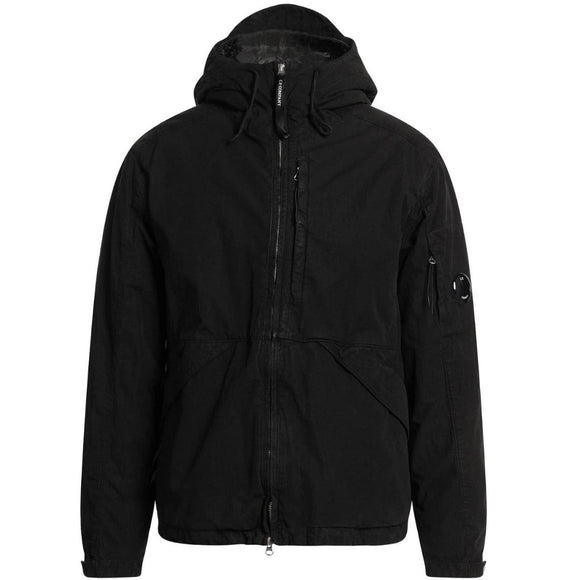 C P Company 50 Fili Rubber Hooded Black Jacket