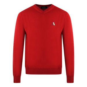 Aquascutum Check Logo Red V Neck Jumper
