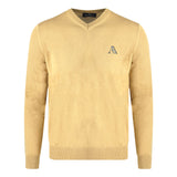 Aquascutum Check A Logo Beige V-Neck Jumper - Nova Clothing