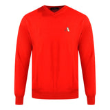 Aquascutum Check A Logo Red V Neck Jumper