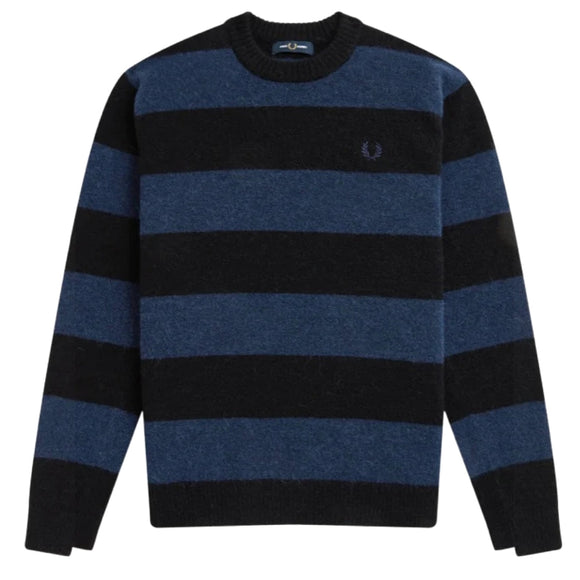 Fred Perry Carbon Blue Bold Stripe Alpaca Blend Jumper K2559 266