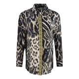 Inoa Fashion Siberia 1927 Brown Animal Print Collar Shirt Womens