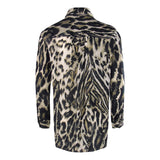 Inoa Fashion Siberia 1927 Brown Animal Print Collar Shirt Womens