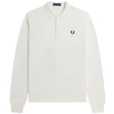Fred Perry Plain White Long Sleeve Knitted Polo Shirt XS