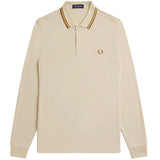 FRED PERRY M3636 691 OATMEAL LS TWIN TIPPED POLO SHIRT S