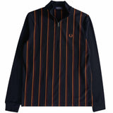 Fred Perry Long Sleeve Striped Panel Pique Zip Navy Blue Polo Shirt XS