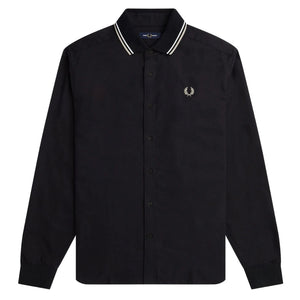 Fred Perry Knitted Collar Black Long Sleeve Shirt L