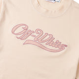 Off-White Embroidered Baseball Logo Crop Tee Beige XS