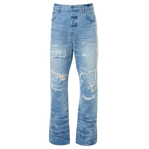 Amiri Aloha Patch Straight Fit Faded Indigo Blue Denim Jeans W30 L32 / 32L