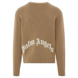 Palm Angels Curved Logo Beige Knitted Jumper S