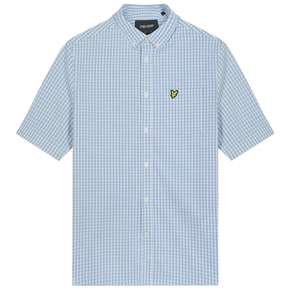 Lyle Scott Short Sleeve Slim Fit Light Blue Gingham Shirt