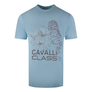 Cavalli Class Floral Tiger Design Light Blue T Shirt Sxt60A Jd060 05048