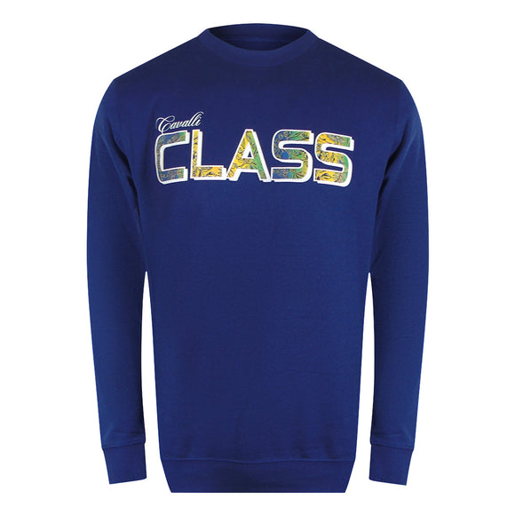 Cavalli Class Txt66H Cf050 04551 Iris Blue Round Neck Sweatshirt Mens