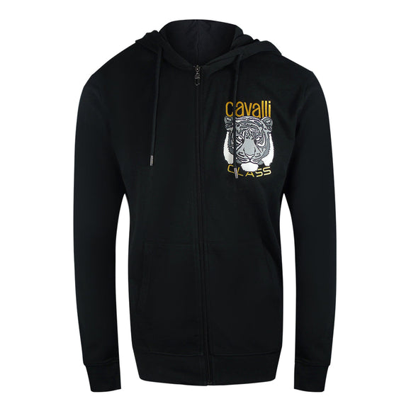 Cavalli Class Bold Tiger Graphic Logo Black Zip-Up Hoodie TXT68A CF050 05051