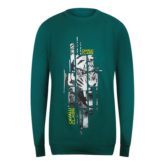 Cavalli Class Txt66E Cf050 04038 Green Ottanio Round Neck Sweatshirt Mens