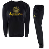 Aquascutum London Logo Crewneck Black Track Pants Set - Style Centre Wholesale