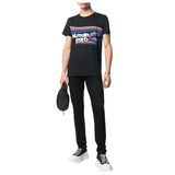 BALMAIN VH1EF000G016 Balmain Paris Rainbow Multi Logo Black T-Shirt AAA BLACK T-SHIRT MALE S