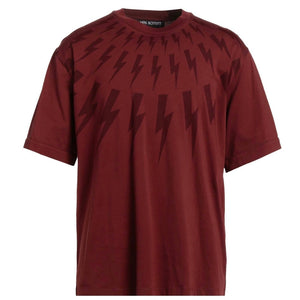 Neil Barrett Fair Isle Thunderbolt Oversize Red T Shirt
