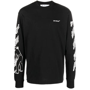 Off White Bricks Logo Long Sleeve Skate Fit Black T Shirt
