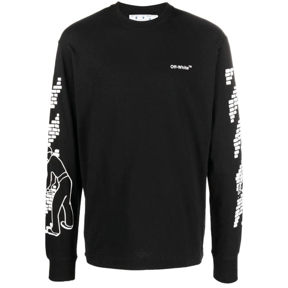 Off White Bricks Logo Long Sleeve Skate Fit Black T Shirt