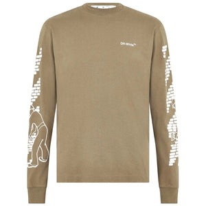 Off-White Bricks Logo Long Sleeve Skate Fit Army Green T-Shirt