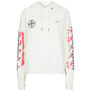 Off White Stencil Spray Diagonal Design Slim Fit White Hoodie