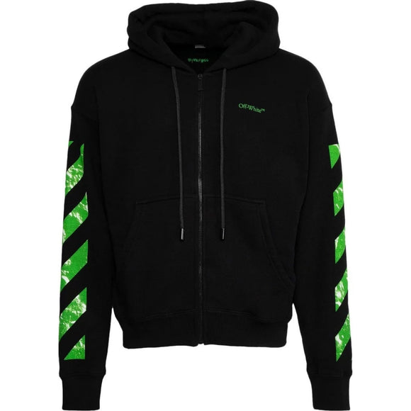 Off White Moon Camera Design Skate Fit Black Zip Up Hoodie