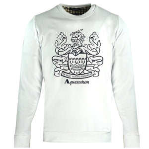 Aquascutum Large Crest Crew Neck White Sweatshirt QMF001L0 01