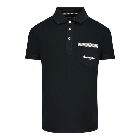 Aquascutum Check Pocket Black Polo Shirt