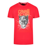 Cavalli Class Lightning Panther Design Red T Shirt