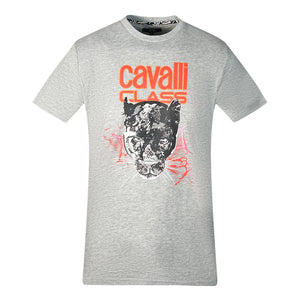 Cavalli Class Lightning Panther Design Grey T Shirt