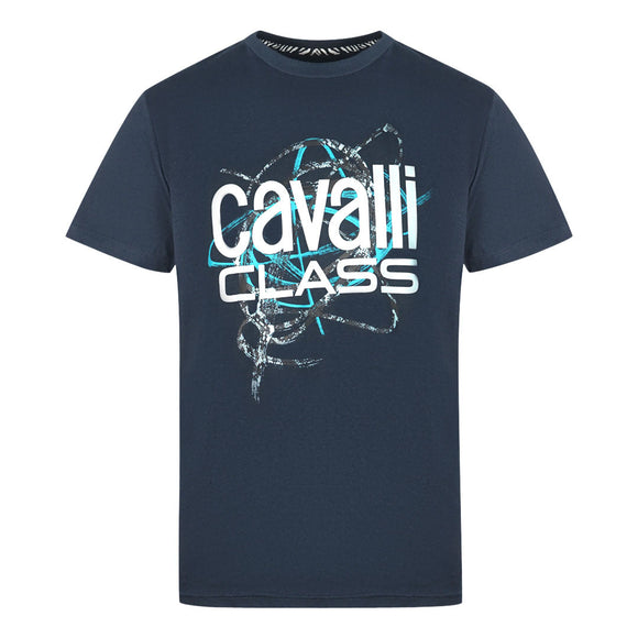 Cavalli Class Snake Skin Scribble Navy T Shirt