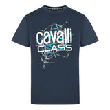 Cavalli Class Snake Skin Scribble Navy T Shirt