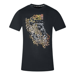 Cavalli Class Leopard Print Silhouette Black T Shirt