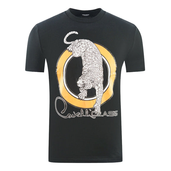 Cavalli Class Circular Leopard Logo Black T Shirt