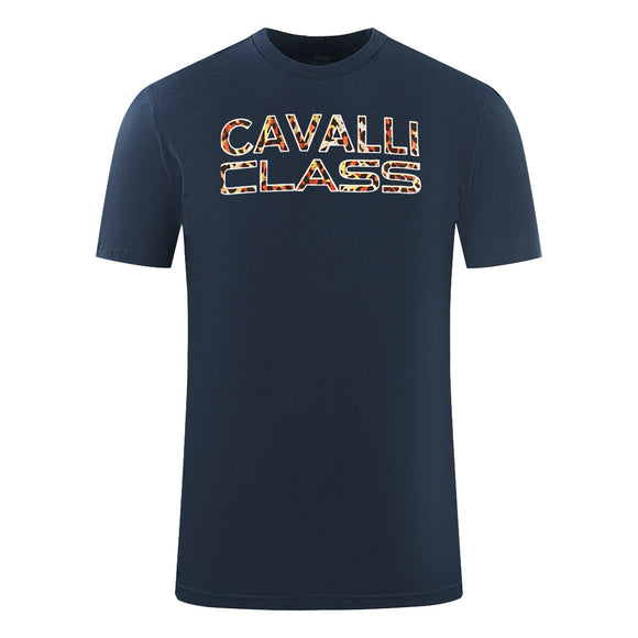 Cavalli Class Printed Logo Navy Blue T Shirt