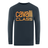 Cavalli Class Bold Brand Logo Navy Blue Sweatshirt