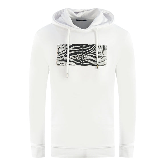 Cavalli Class Zebra Print Logo White Hoodie