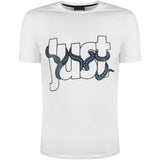 Just Cavalli Snake Wrapped Logo White T Shirt - Style Centre Wholesale