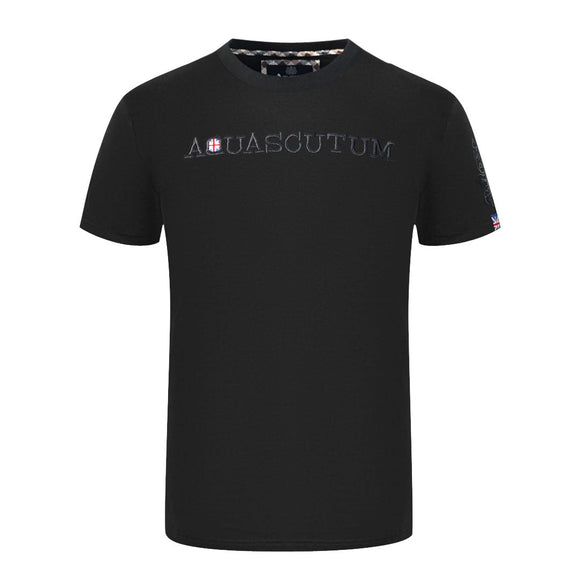 Aquascutum Brand Embossed Logo Black T-Shirt T01123 99