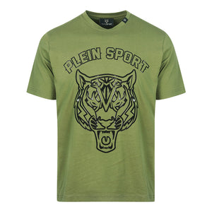 Plein Sport Tiger Head Logo Green T Shirt