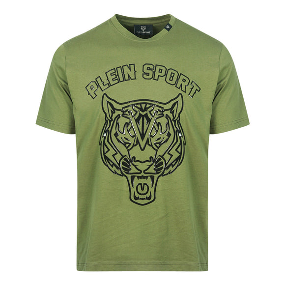 Plein Sport Tiger Head Logo Green T Shirt