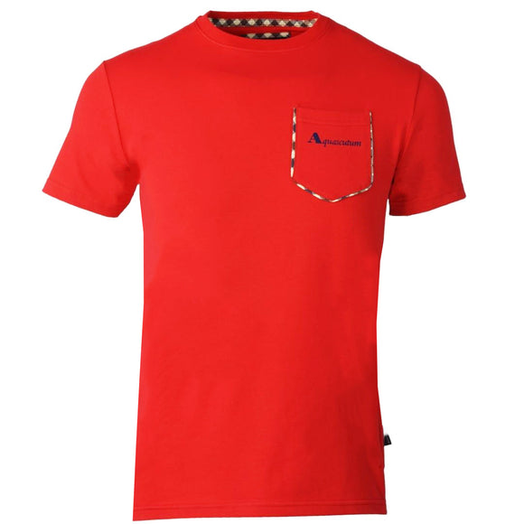 Aquascutum Check Pocket Trim Red T Shirt