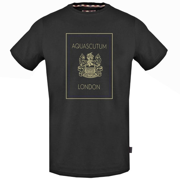 Aquascutum Gold London Logo Black T Shirt