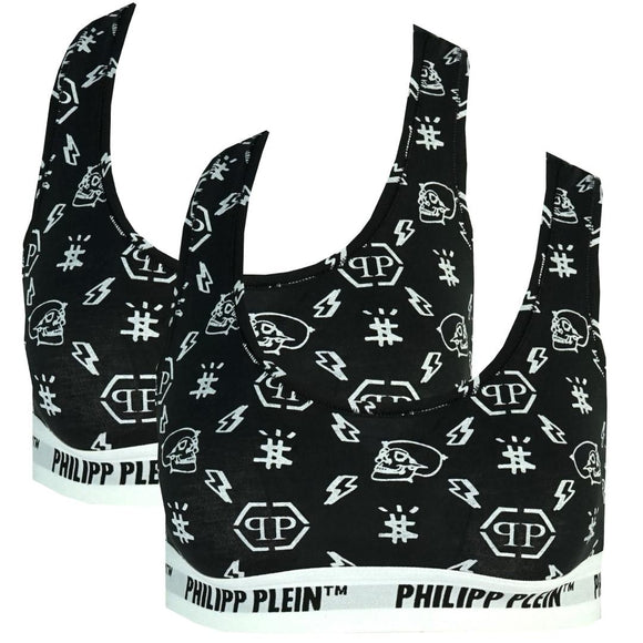 Philipp Plein DUPT11 99 Symbols Logo Black Underwear Sports Bra Two Pack