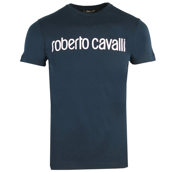 Roberto Cavalli Logo Navy Blue T-Shirt