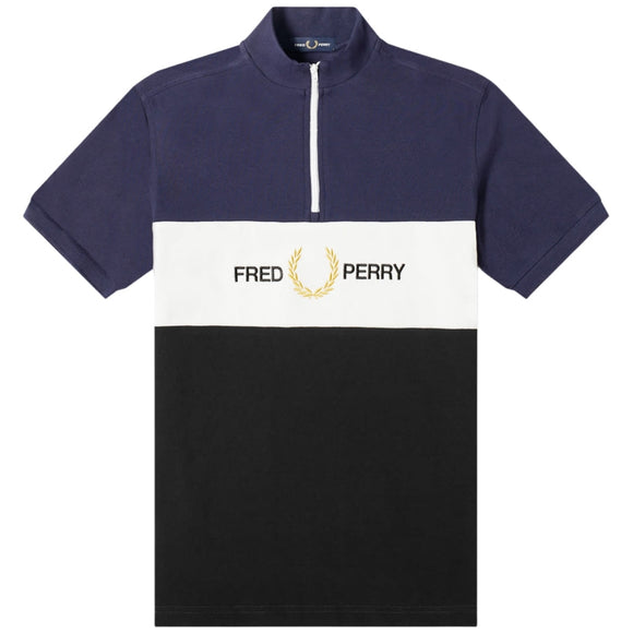Fred Perry Zipped Funnel Neck Blue Polo Shirt