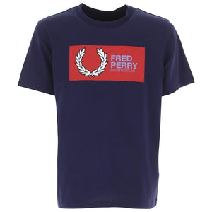 Fred Perry Box Logo Navy Blue Sportswear T-Shirt